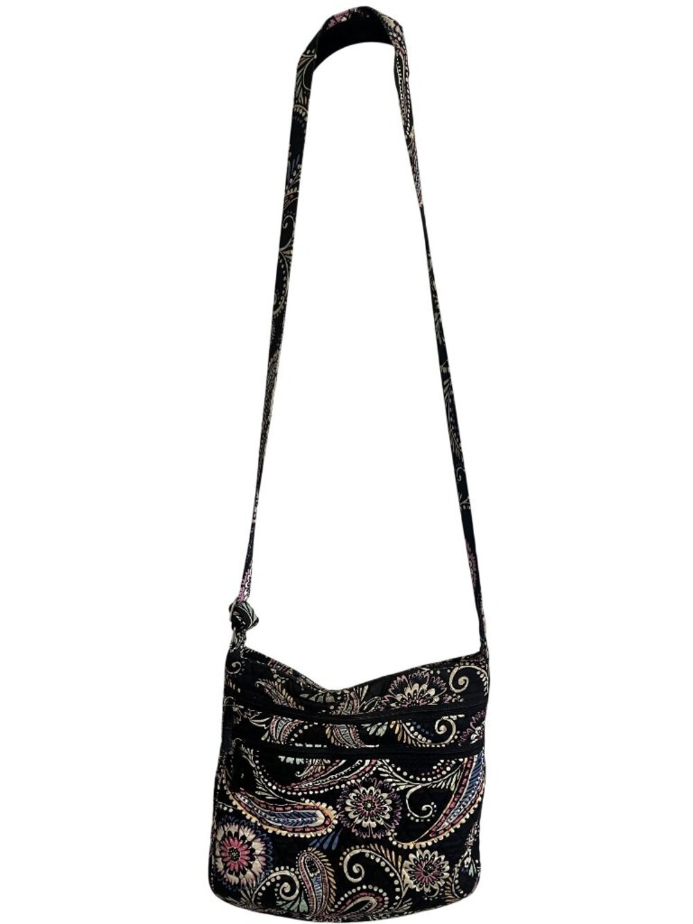 Vera Bradley Crossbody‎ Black Floral Quilted Purse Boho Indie Folk Hippie Artsy